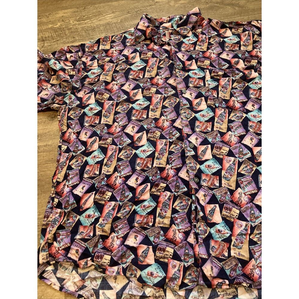 Vintage Chiamare Mens Large Rayon Shirt Novelty Soda Label Print Grapette Nehi L - Picture 2 of 9